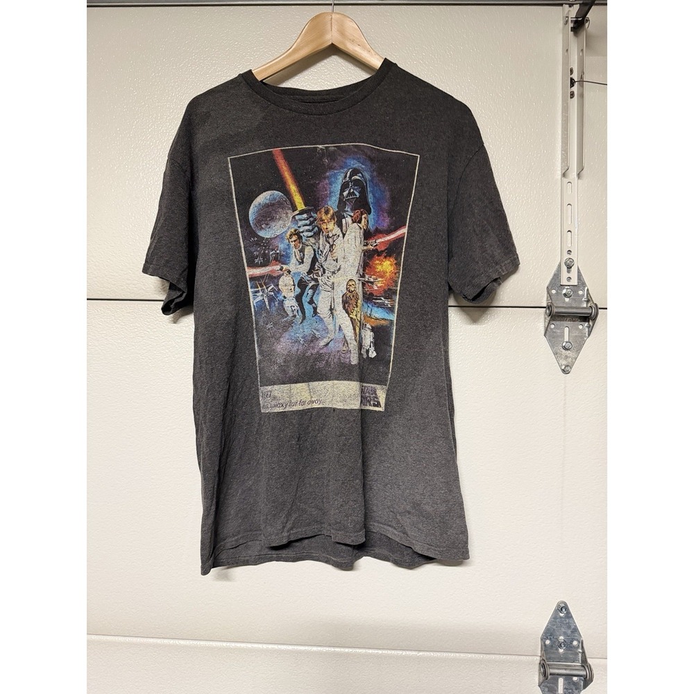 Star Wars Graphic T-Shirt Mens Large Gray Vintage Style Darth‎ Vader Luke Leia